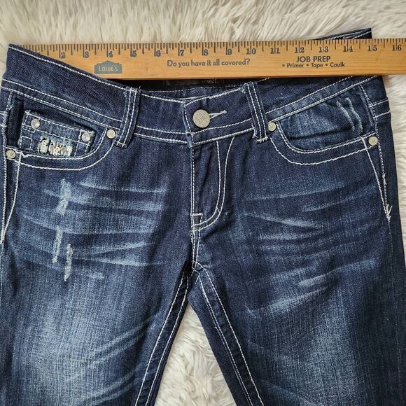 Premiere Rue 21 Denim Jeans Dark Stone Wash Sequin Rhinestones - Picture 5 of 13